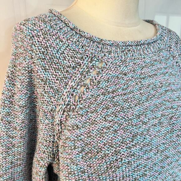 Talbots Blue Multicolor Crew Neck Cotton Blend Knit Long Sleeve Sweater Size OX - Picture 3 of 11